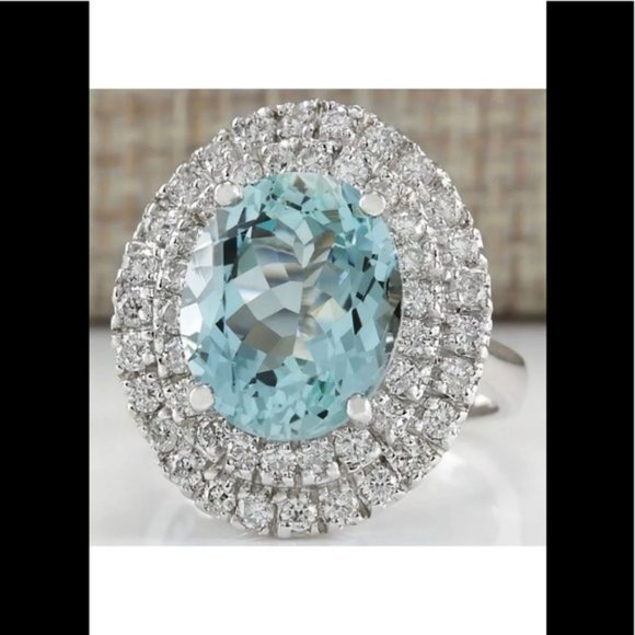 Jewelry - Aquamarine and crystals Sterling Silver ring Sz 8